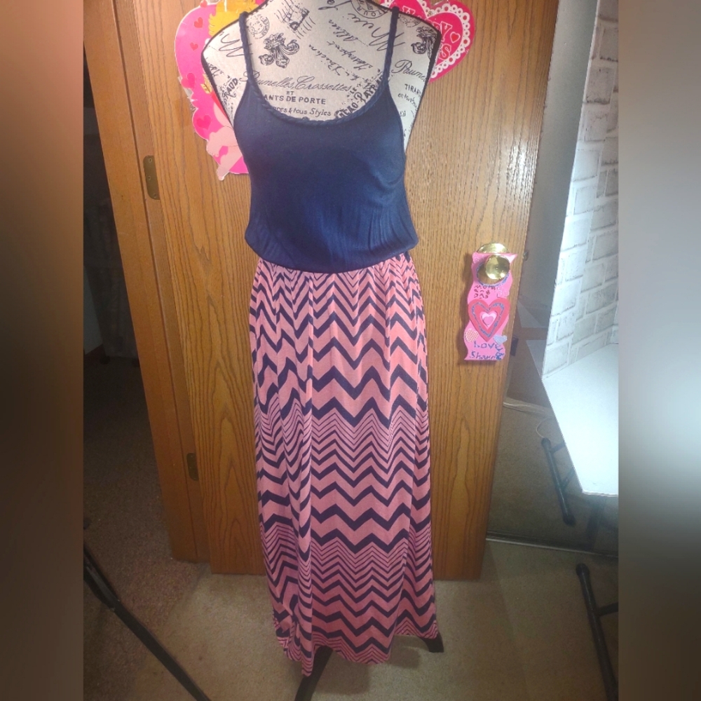 Sm. Chevron Pink and Blue Maxi Skirt